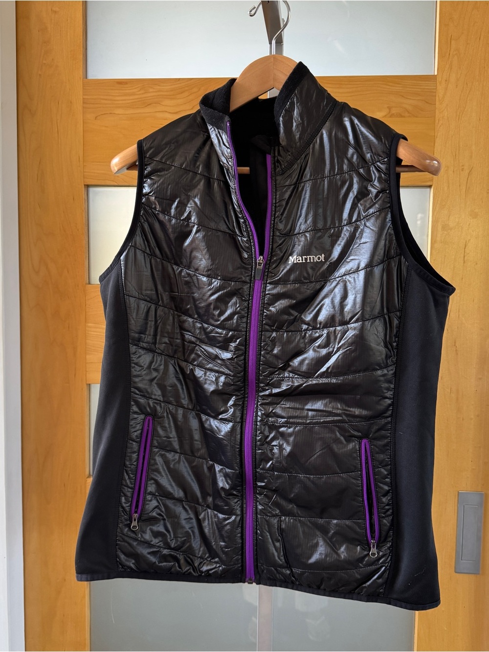 Marmot Women's Black Quilted Vest with Purple Zipper Trim